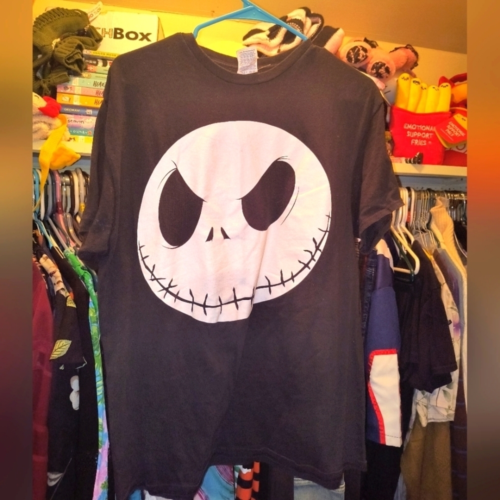 Black Mens Shirt with Skull Design Jack Skellington  Nightmare Before Christmas